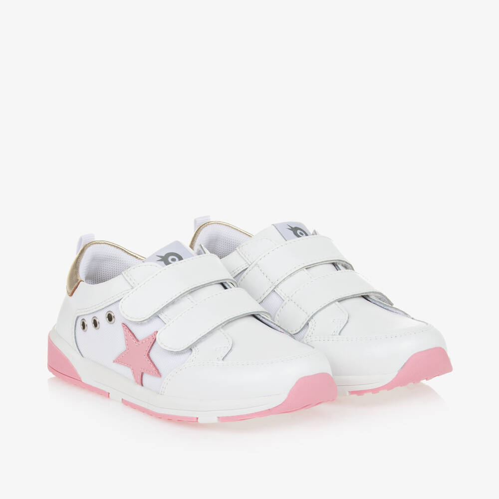 Shop Old Soles Girls White Leather Star Velcro Trainers In Pink