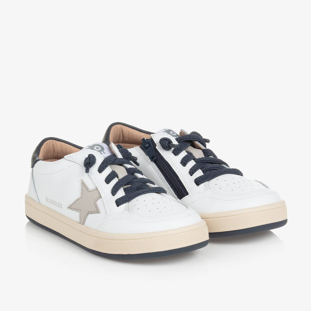 Old Soles - White & Navy Blue Leather Trainers | Childrensalon