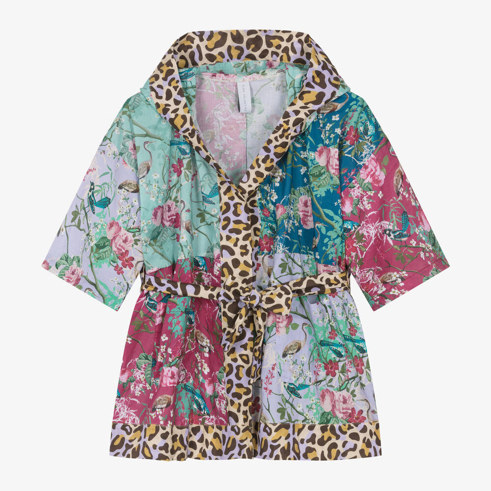 Olga Valentine - Girls Blue & Pink Floral Beach Kimono | Childrensalon