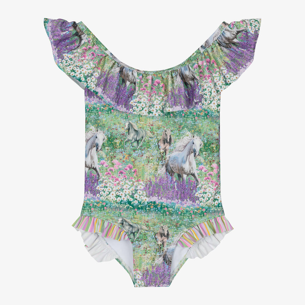 Olga Valentine - Girls Green & Purple Swimsuit (UPF50+) | Childrensalon