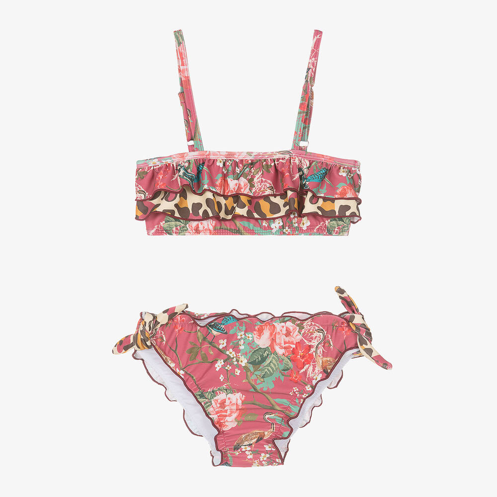Olga Valentine - Girls Pink Floral Frilly Bikini (UPF50+) | Childrensalon