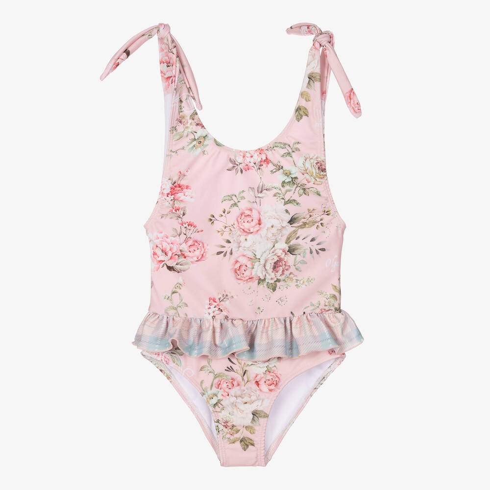 Olga Valentine Babies' Girls Pink Floral Swimsuit (upf50+)