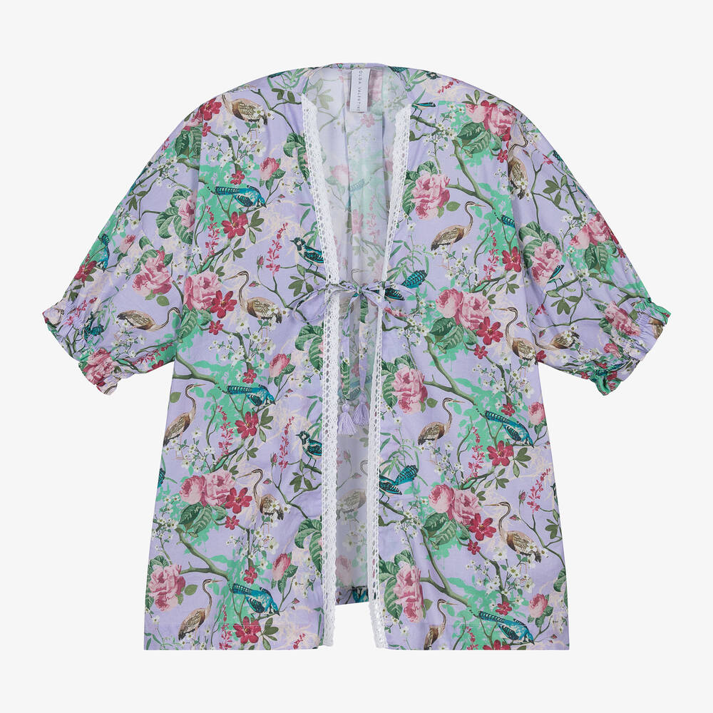 Olga Valentine - Girls Purple Floral Cotton Kimono | Childrensalon