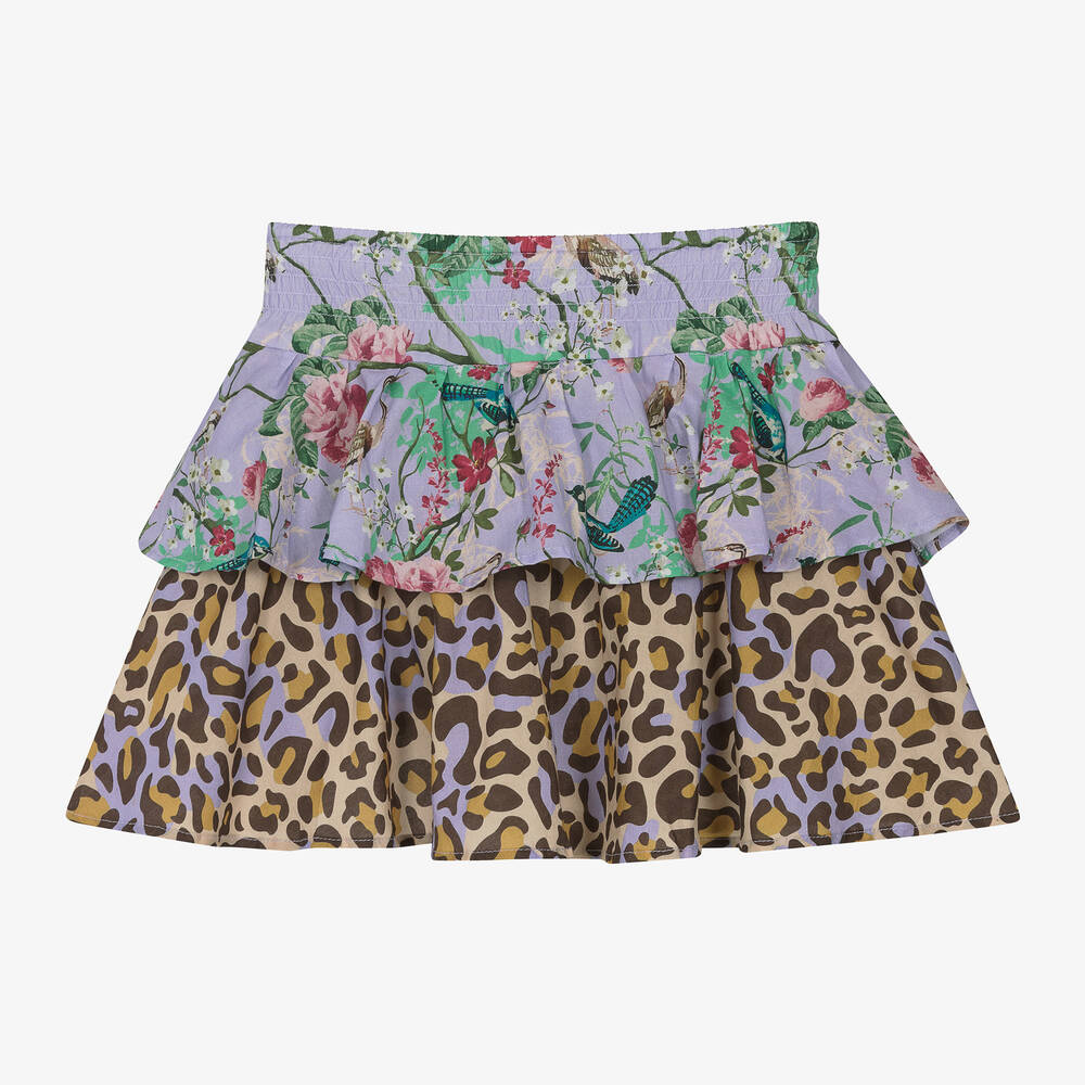 Olga Valentine - Фиолетовая хлопковая юбка с цветами и леопардовым принтом | Childrensalon