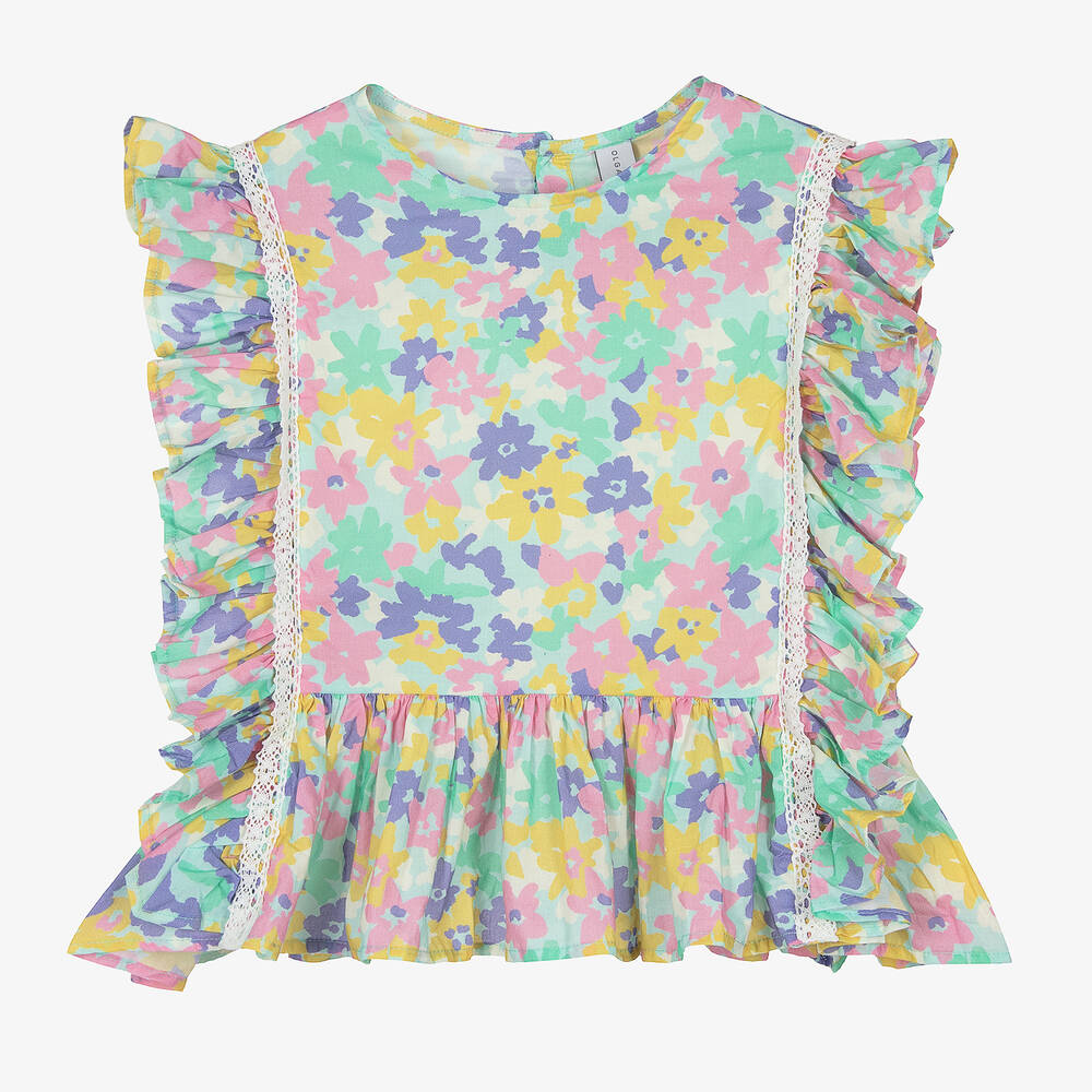 Olga Valentine - Бирюзовая блузка из хлопка с цветами | Childrensalon