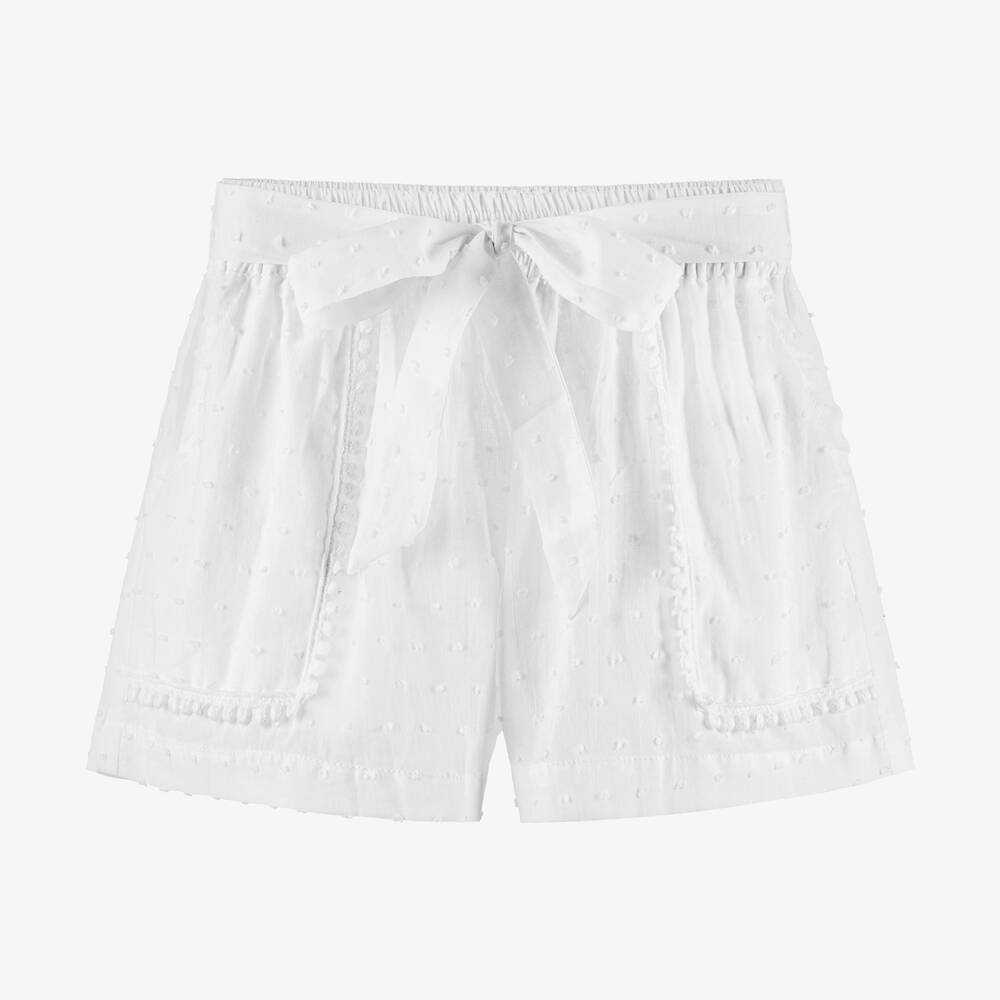 Olga Valentine Kids' Girls White Cotton Plumetis Shorts
