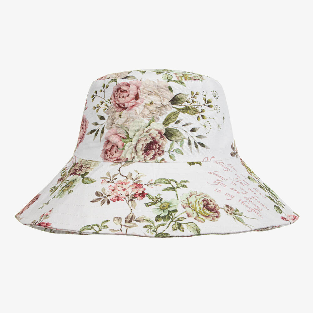 Olga Valentine Kids' Girls White Floral Print Sun Hat