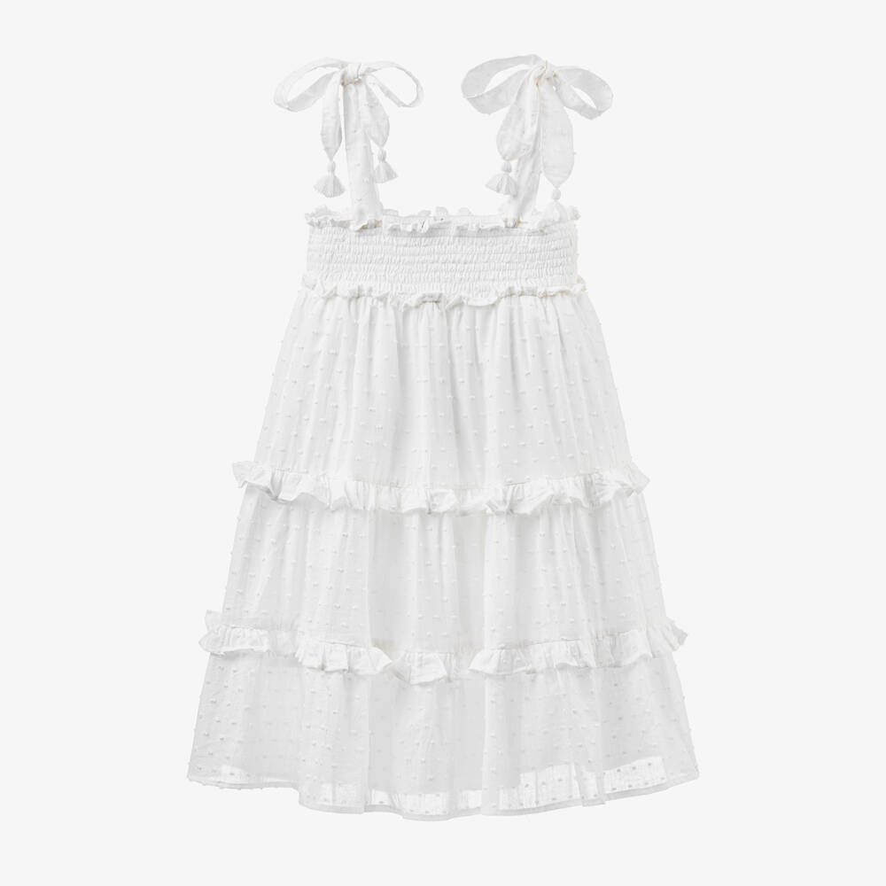 Olga Valentine - Girls White Plumeti Cotton Tiered Dress | Childrensalon