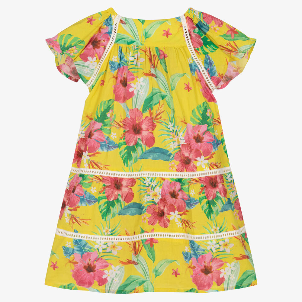 Olga Valentine Kids' Girls Yellow Floral Cotton Dress