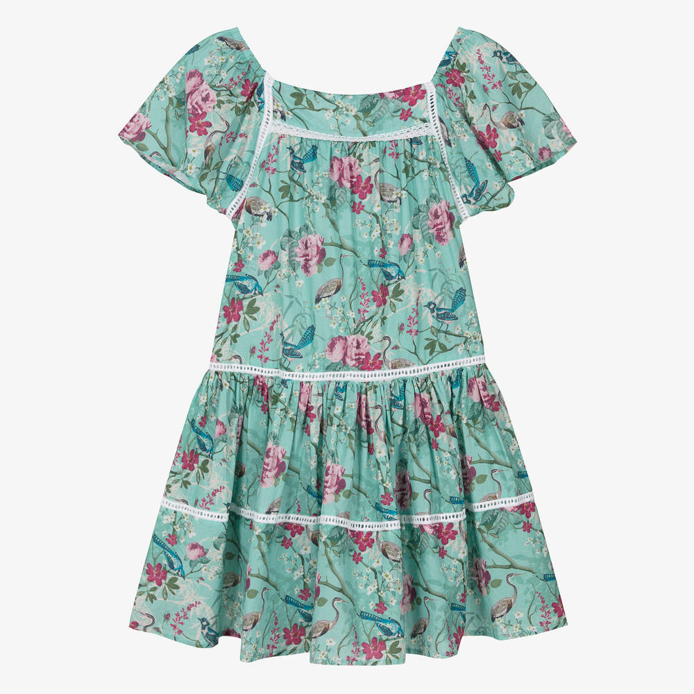 Olga Valentine - Teen Girls Blue Cotton Floral Dress | Childrensalon