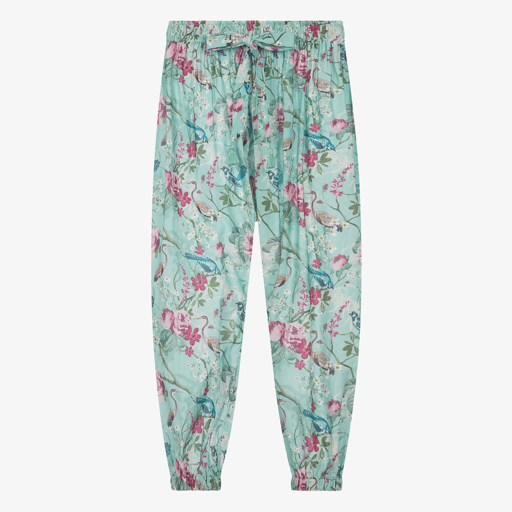 Olga Valentine Teen Girls Green Floral Cotton Trousers