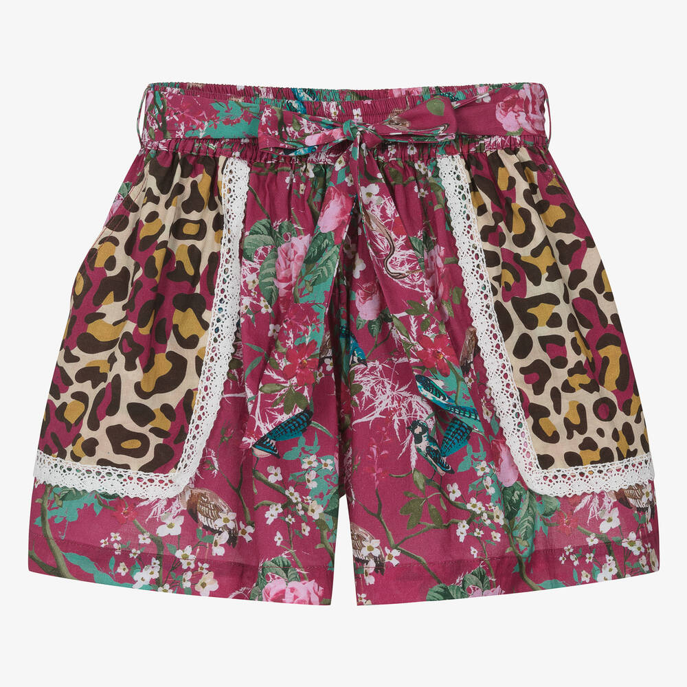 Olga Valentine - Teen Girls Pink Floral & Leopard Cotton Shorts | Childrensalon