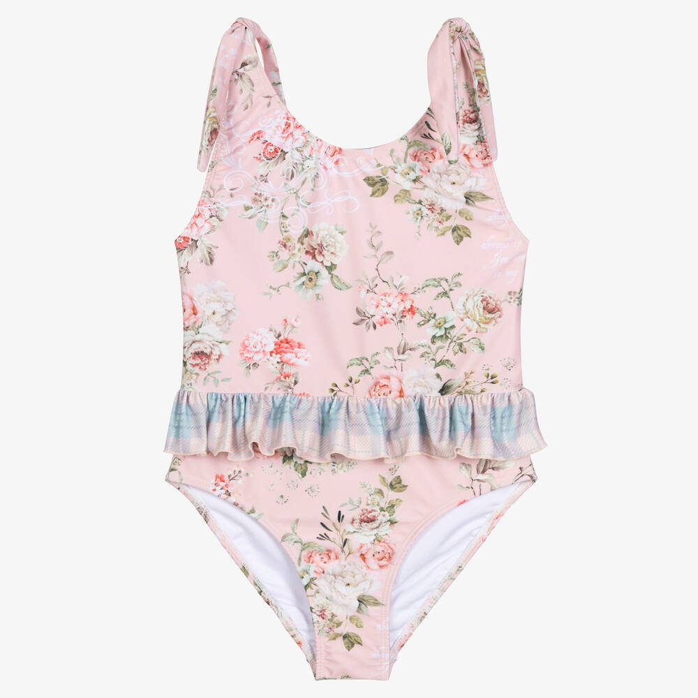 Olga Valentine Teen Girls Pink Floral Swimsuit (upf50+)