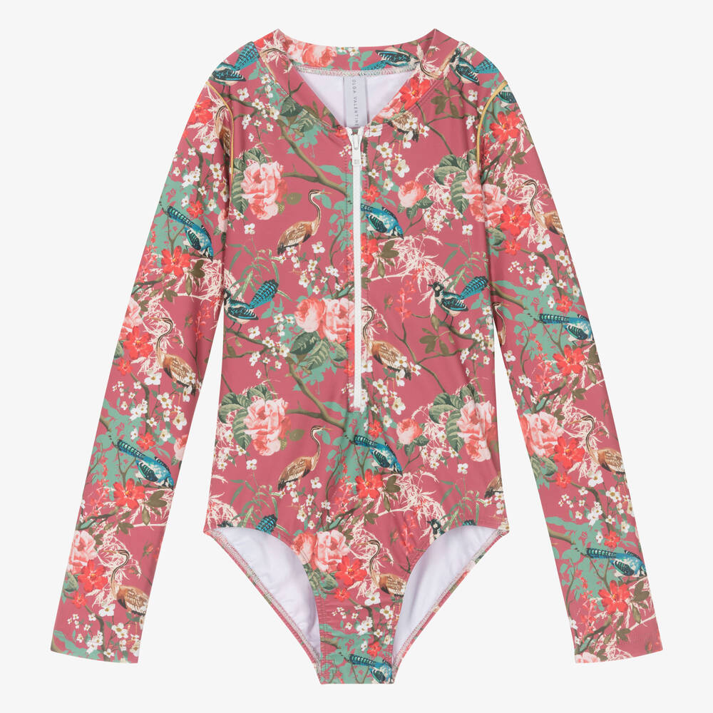 Olga Valentine - Teen Girls Pink Floral Swimsuit (UPF50+) | Childrensalon
