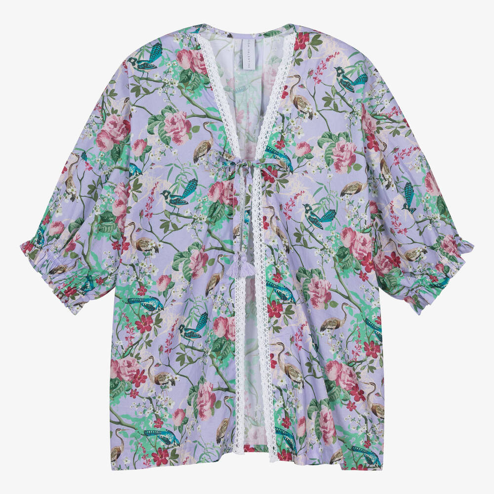 Olga Valentine - Teen Girls Purple Floral Cotton Kimono | Childrensalon