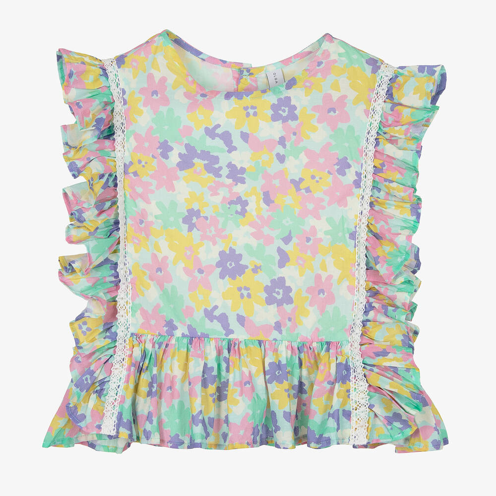 Olga Valentine - Бирюзовая блузка из хлопка с цветами для подростков | Childrensalon
