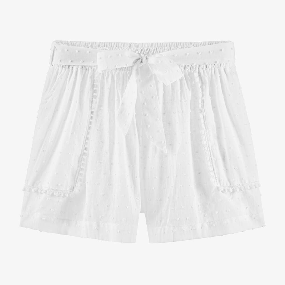 Olga Valentine Teen Girls White Cotton Plumetis Shorts