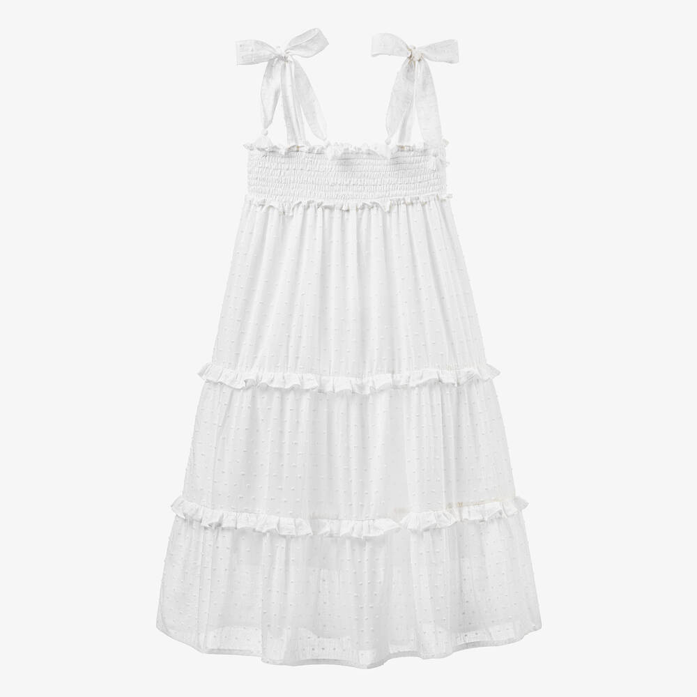 Olga Valentine - فستان بطبقات قطن بلوميتي لون أبيض للمراهقات | Childrensalon