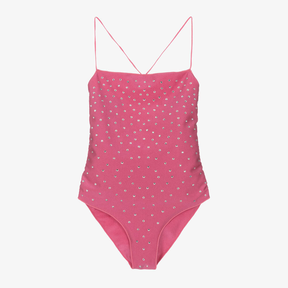 Oséree - Girls Pink Diamanté Swimsuit | Childrensalon