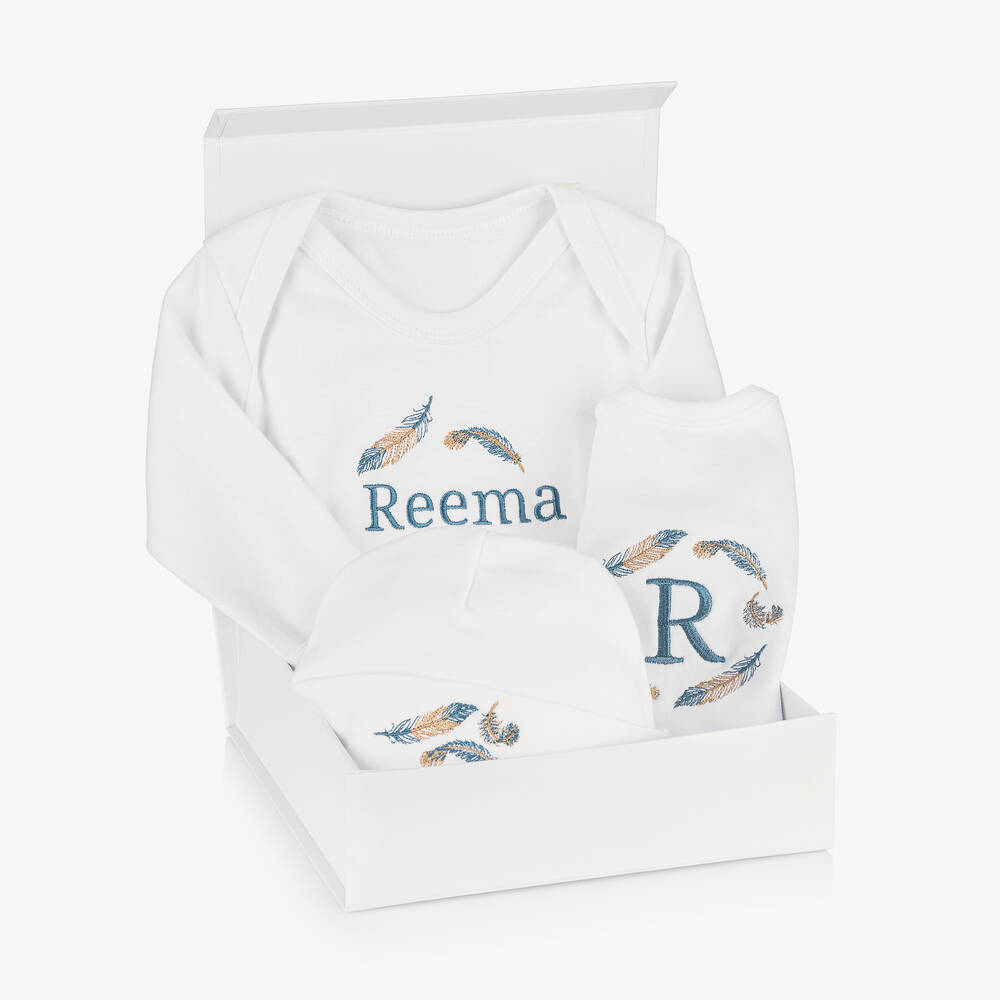 Paint My Dreams White Feather Personalised Babysuit Gift Set