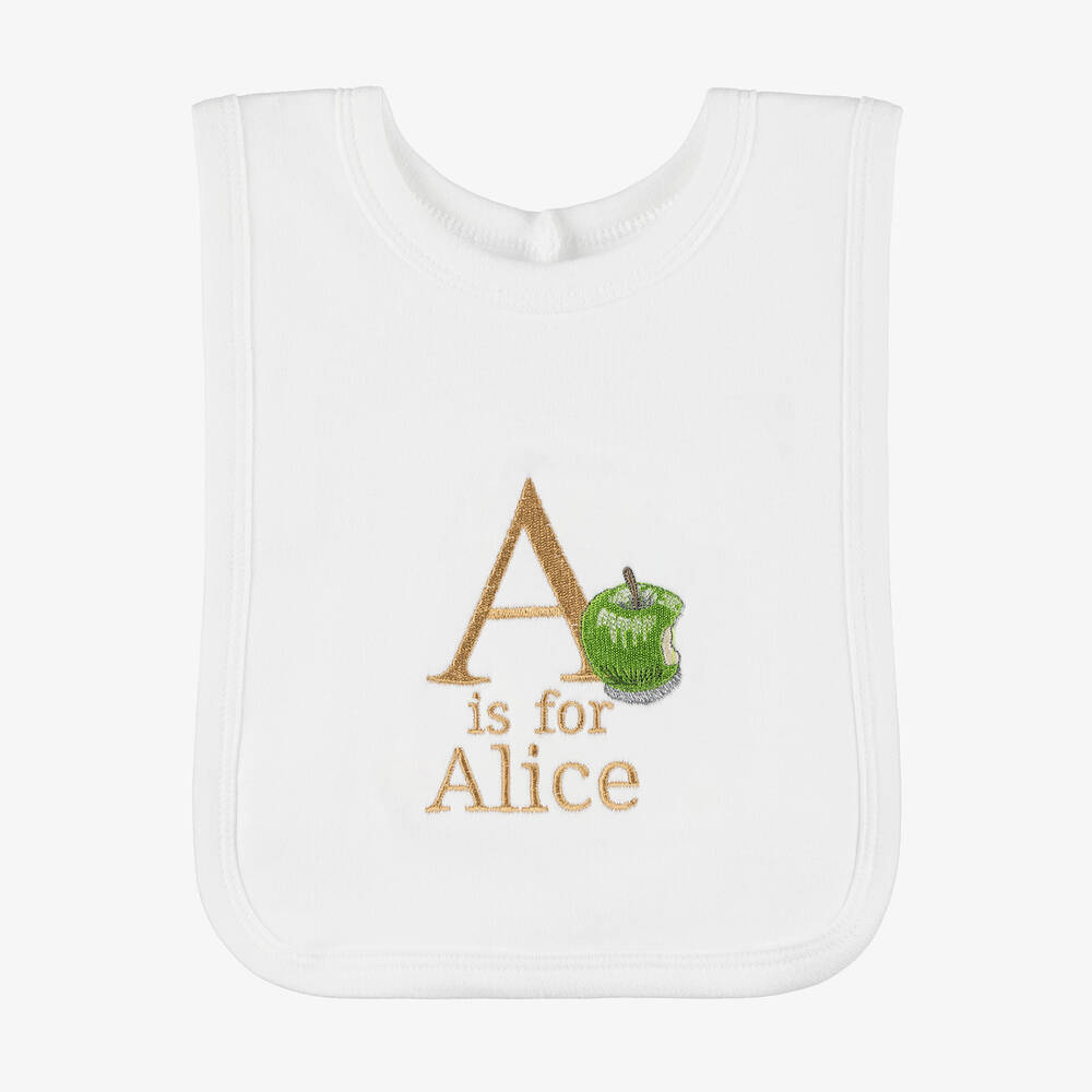 Paint My Dreams Babies' White Personalised 'a' Initial Bib In Yellow