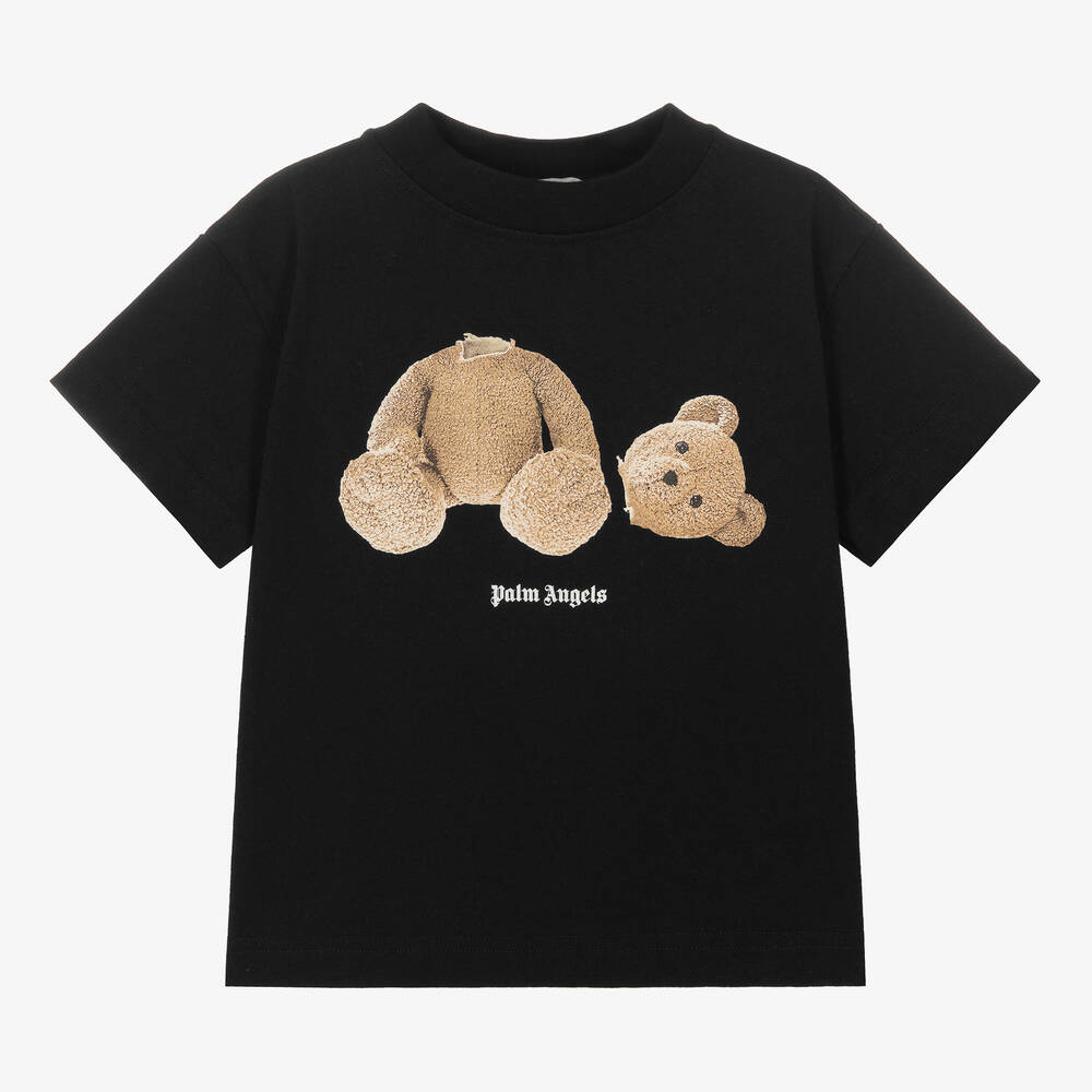 Palm Angels - Черная хлопковая футболка с медвежонком | Childrensalon