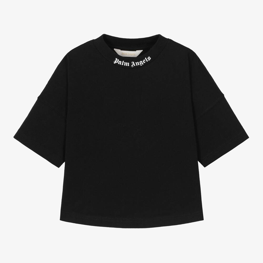 Palm Angels - Black Cotton Crew Neck T-Shirt | Childrensalon