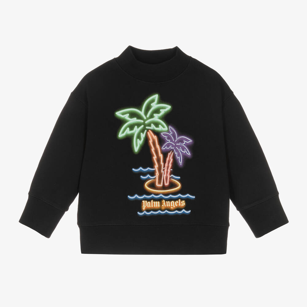 Palm Angels - Black Cotton Palm Tree Print Sweatshirt | Childrensalon