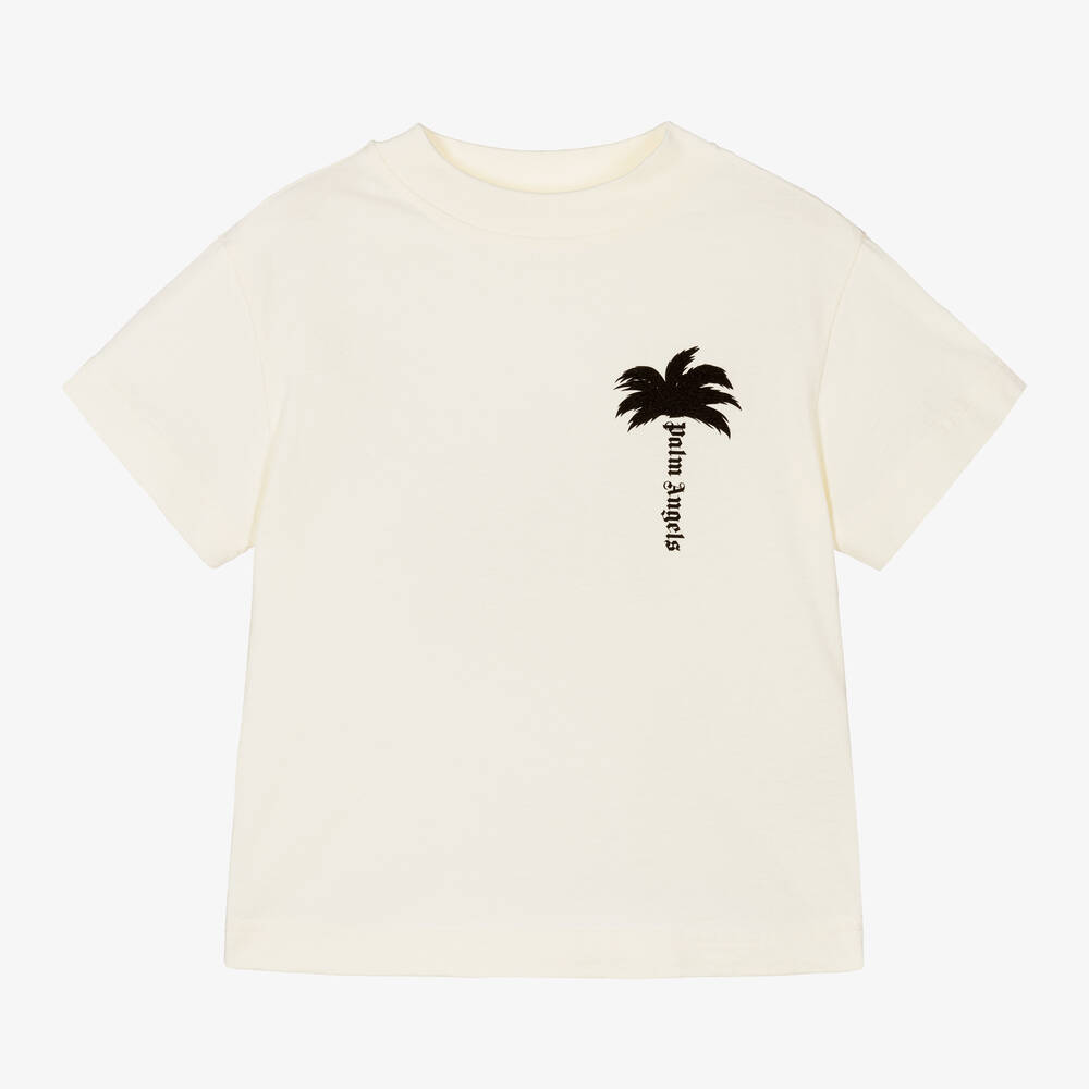 Palm Angels - Boys Ivory Cotton T-Shirt | Childrensalon