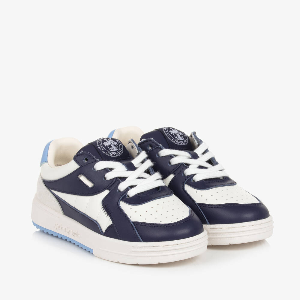 Palm Angels - Boys White & Blue Leather Trainers | Childrensalon