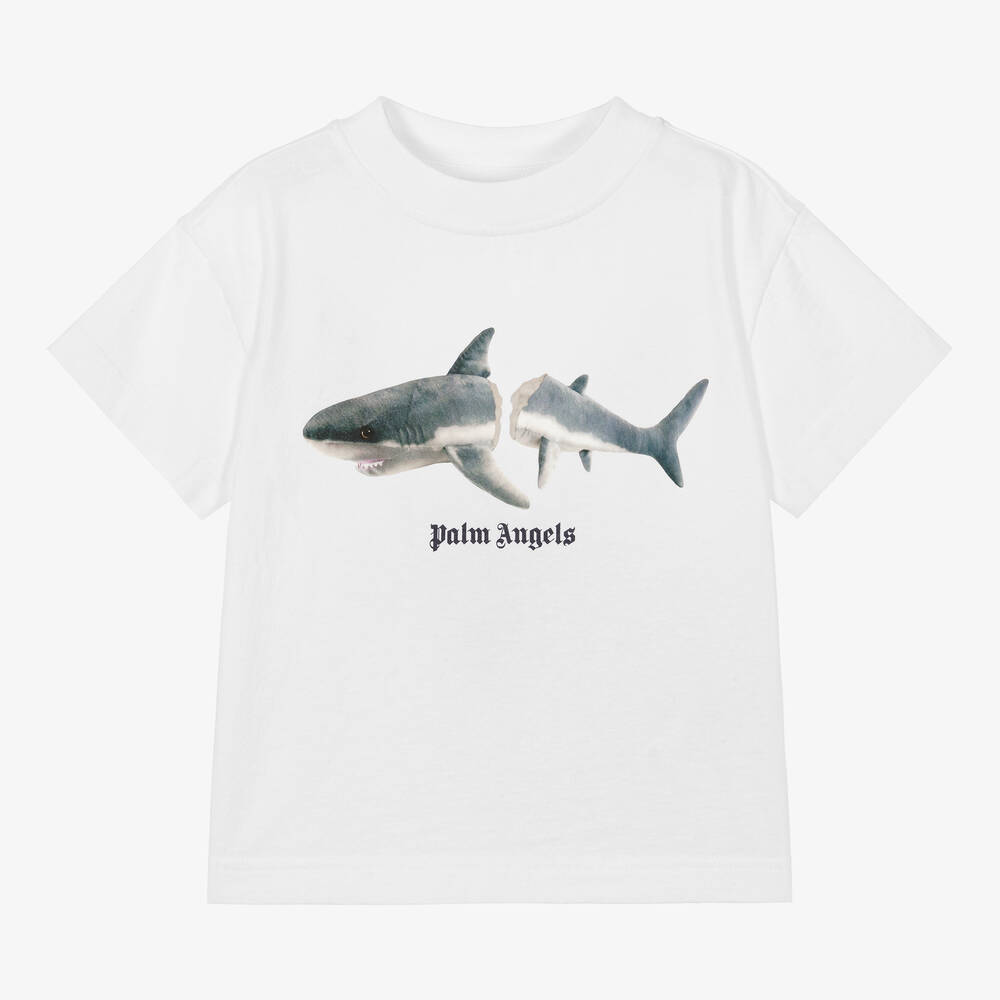 Palm Angels - Белая хлопковая футболка с акулой для мальчиков | Childrensalon