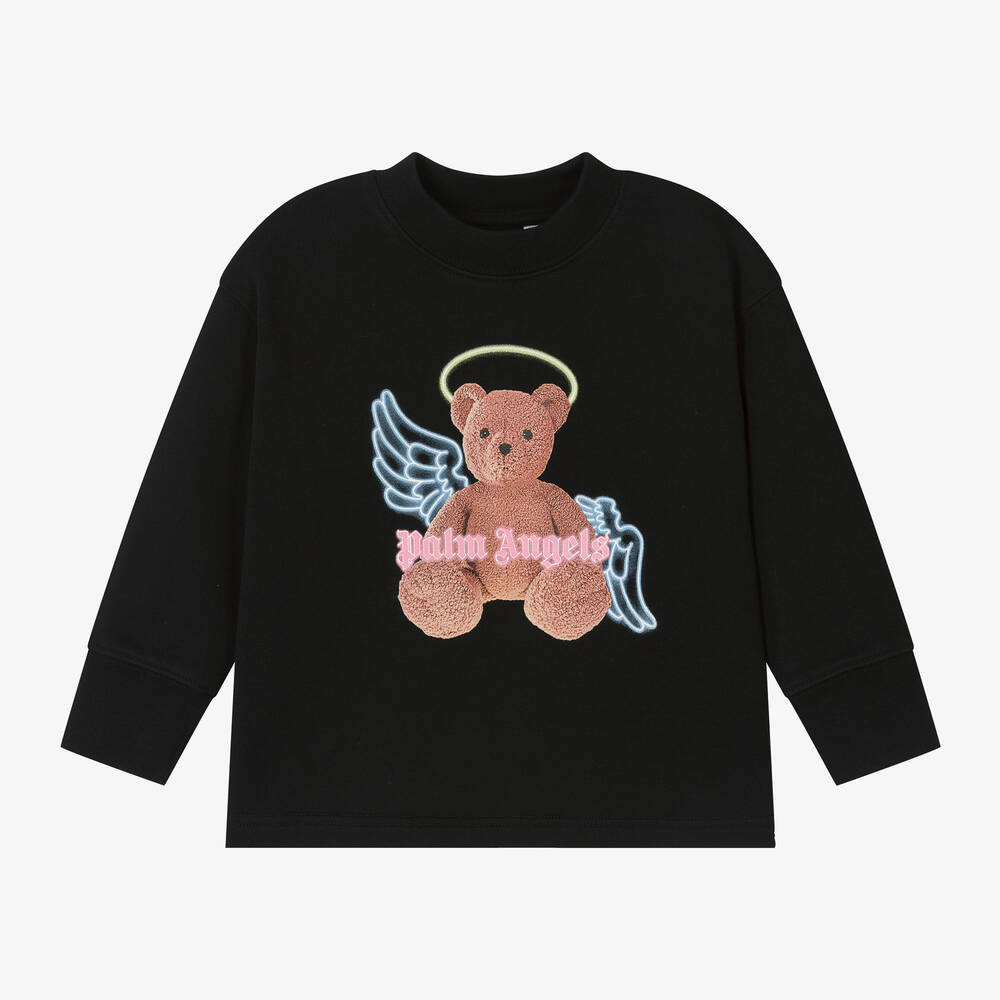 Palm Angels - Черный хлопковый свитшот с медвежонком-ангелом для девочек | Childrensalon