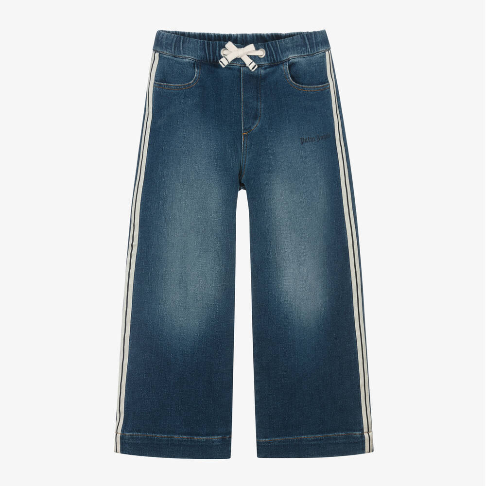 Palm Angels - Girls Blue Cotton Wide Leg Jeans | Childrensalon