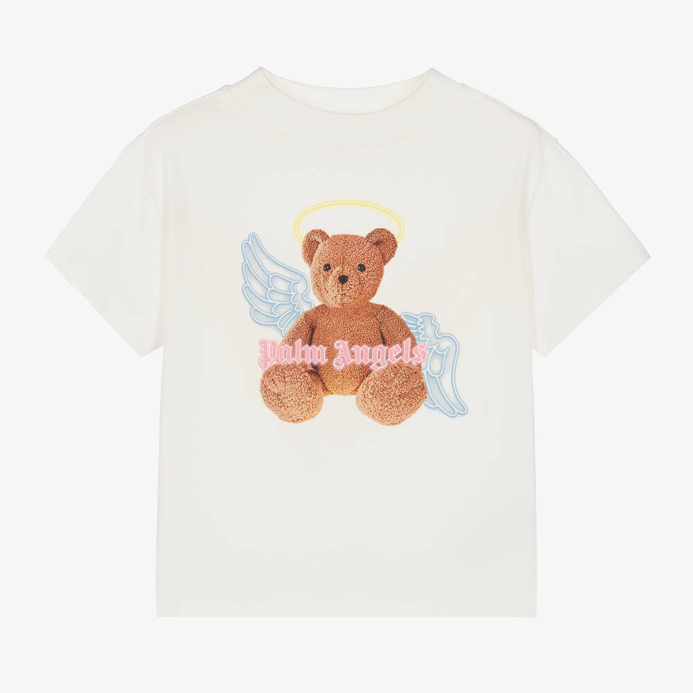 Palm Angels - T-shirt ivoire en coton ours fille | Childrensalon