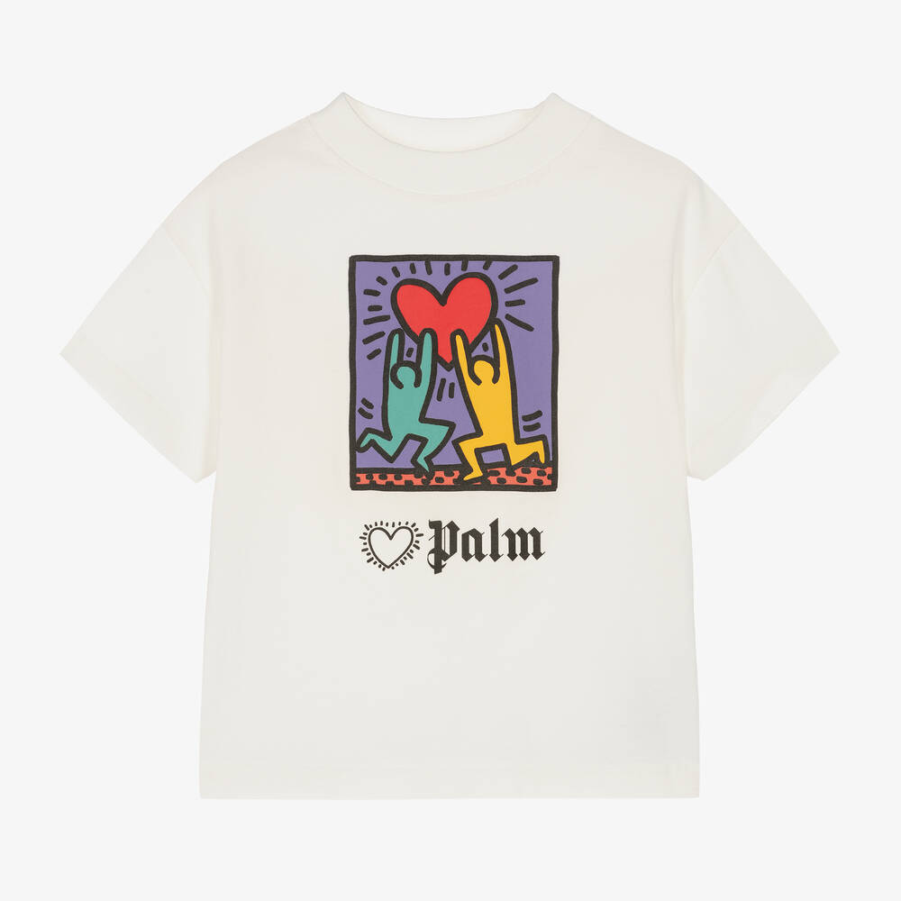 Palm Angels - Girls Ivory Cotton Keith Haring T-Shirt | Childrensalon