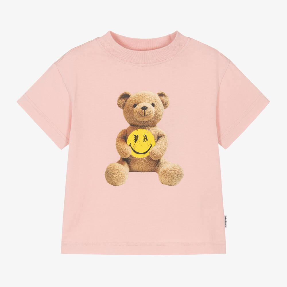 Palm Angels Kids' Girls Pink Cotton Bear & Smiley T-shirt