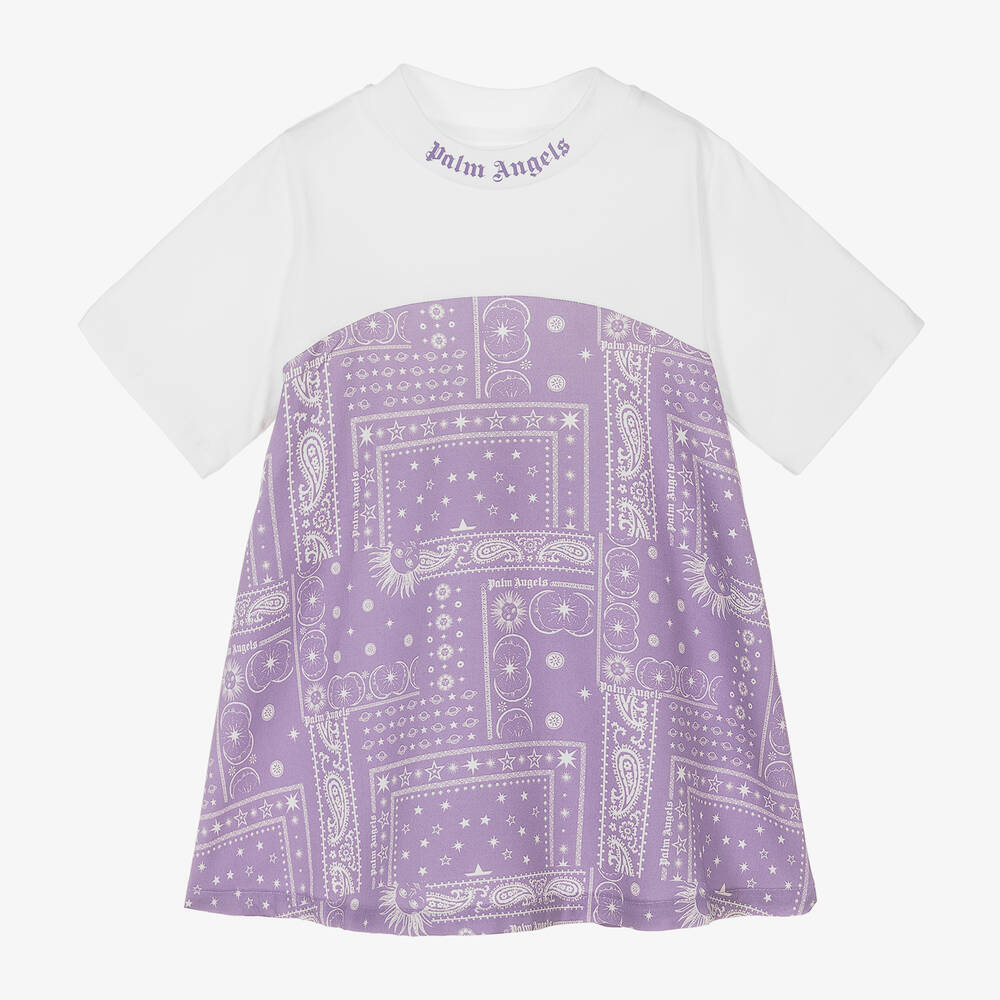Palm Angels - Girls Purple & White Cotton Dress | Childrensalon