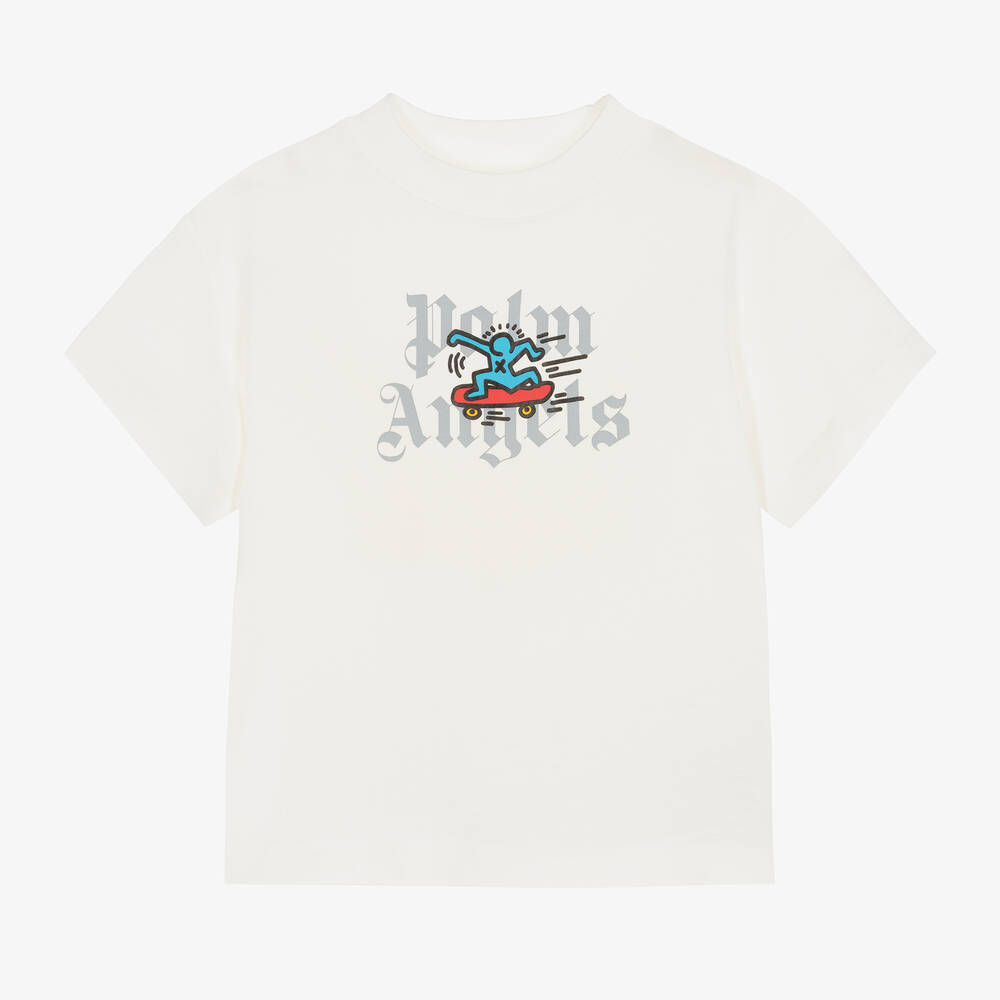Palm Angels - Ivory Organic Cotton Keith Haring T-Shirt | Childrensalon