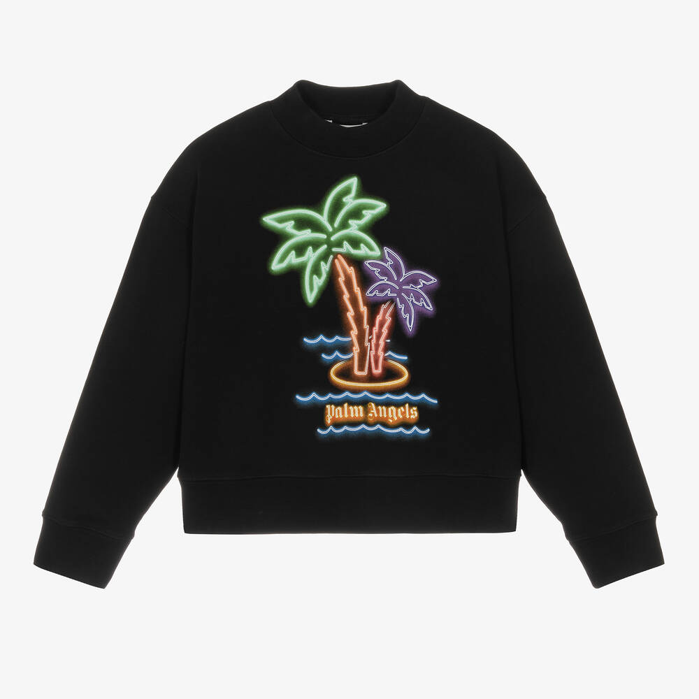 Palm Angels - Sweat-shirt noir en coton à palmiers | Childrensalon