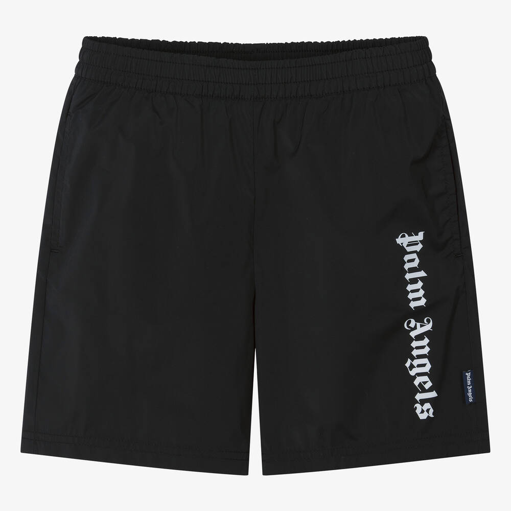 Shop Palm Angels Teen Boys Black Swim Shorts
