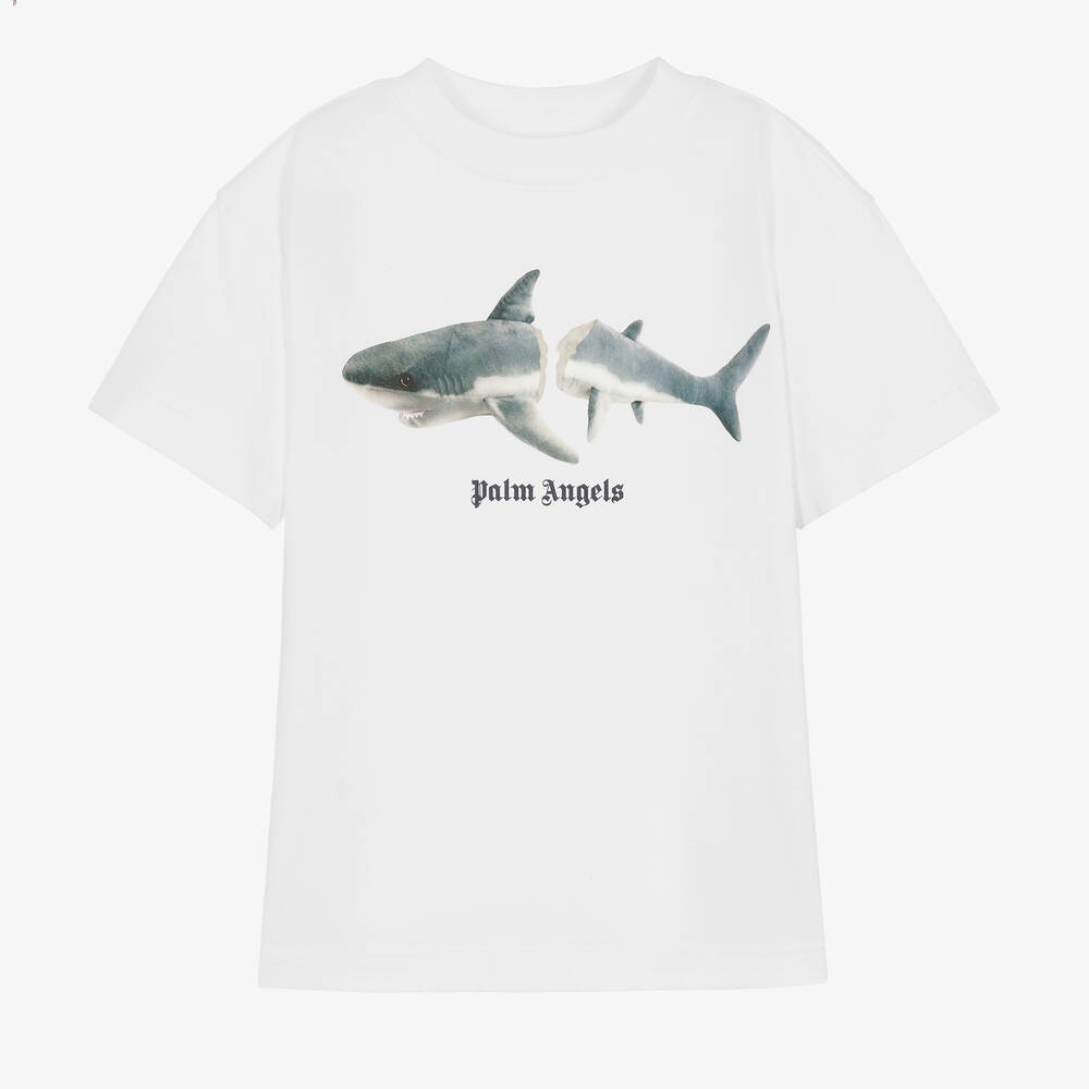 Palm Angels - Teen Boys White Shark T-Shirt | Childrensalon