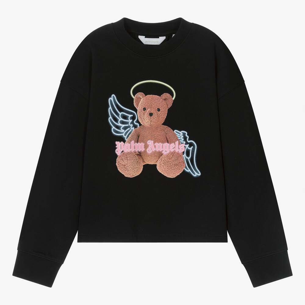 Palm Angels - Черный свитшот с медвежонком-ангелом для девочек-подростков | Childrensalon