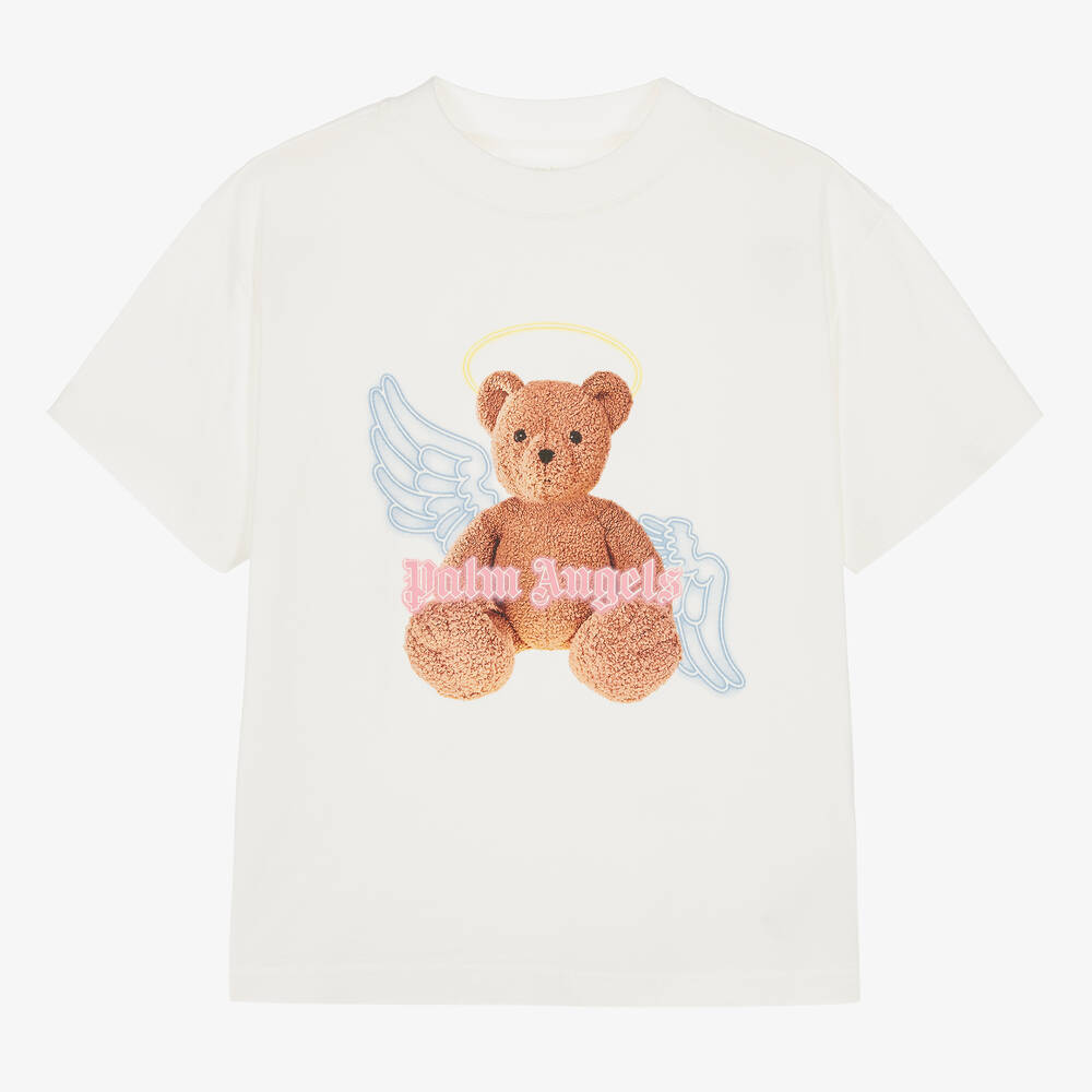Shop Palm Angels Teen Girls Ivory Cotton Bear T-shirt