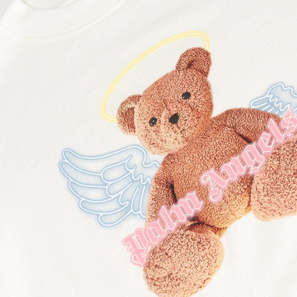 Palm Angels Teen Girls Ivory Cotton Bear T-Shirt