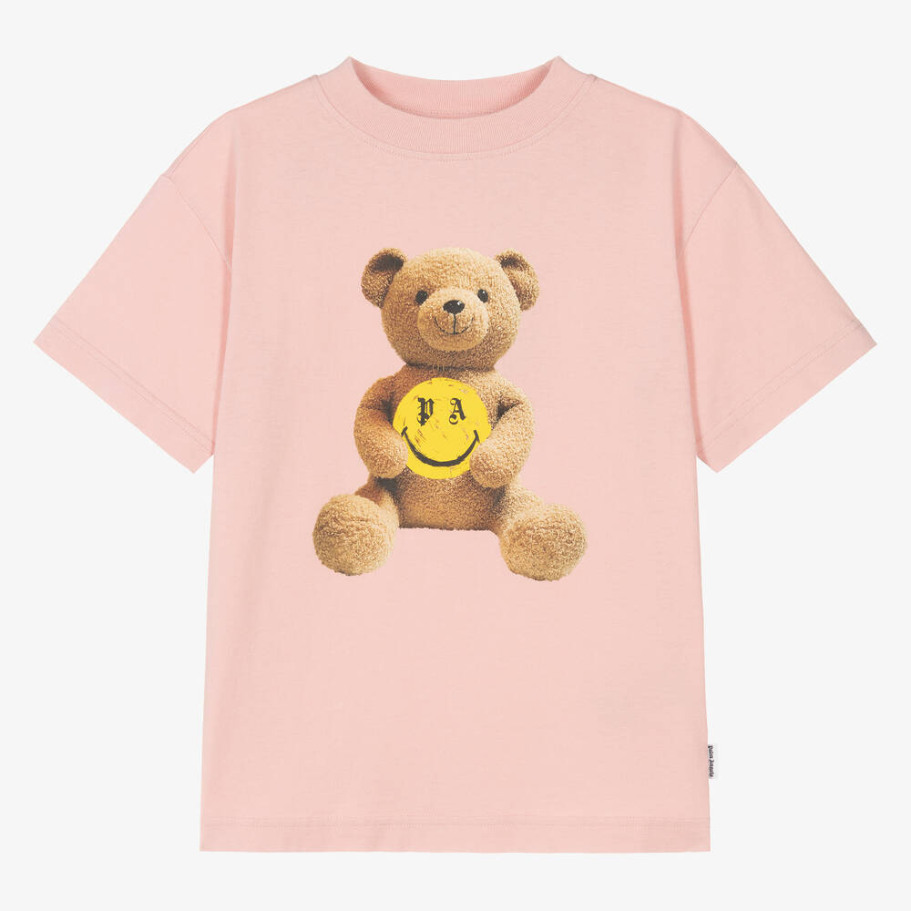 Palm Angels Teen Girls Pink Cotton Bear & Smiley T-shirt