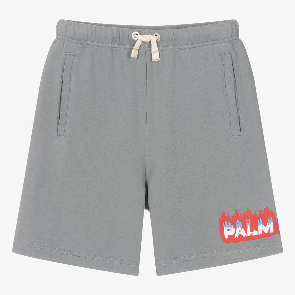 Palm Angels Boys Dark Grey Red Kids Flame Logo-print Cotton-jersey Shorts 6-12 Years