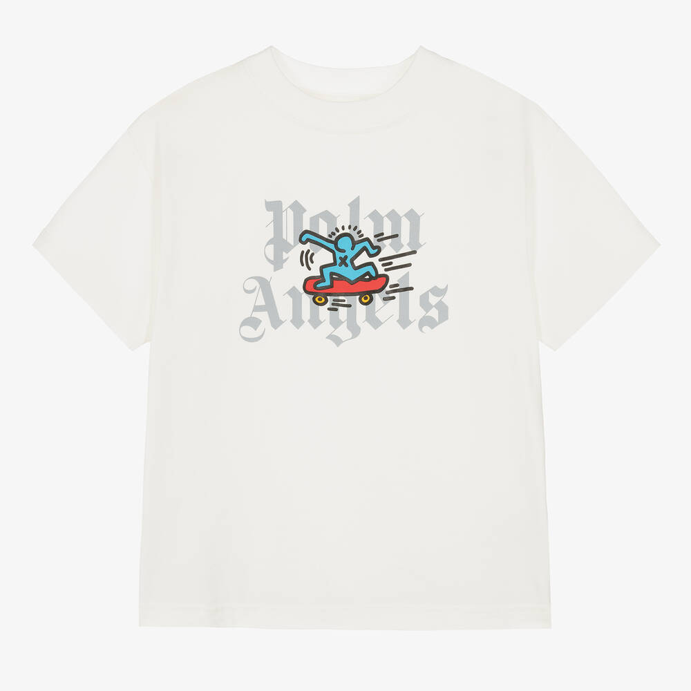 Palm Angels Teen Ivory Cotton Keith Haring T-shirt
