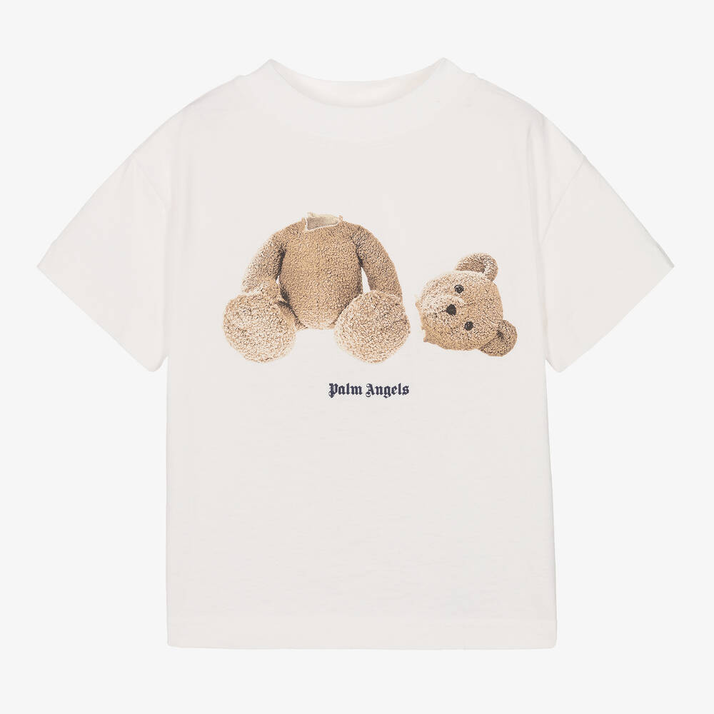 Palm Angels - Белая хлопковая футболка с медвежонком | Childrensalon