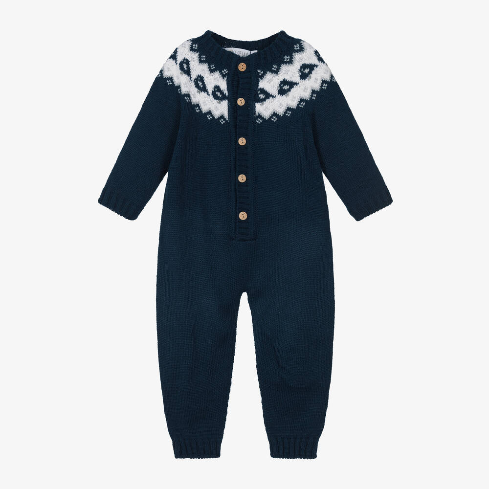 Paloma de la O - Baby Boys Blue Knitted Romper | Childrensalon