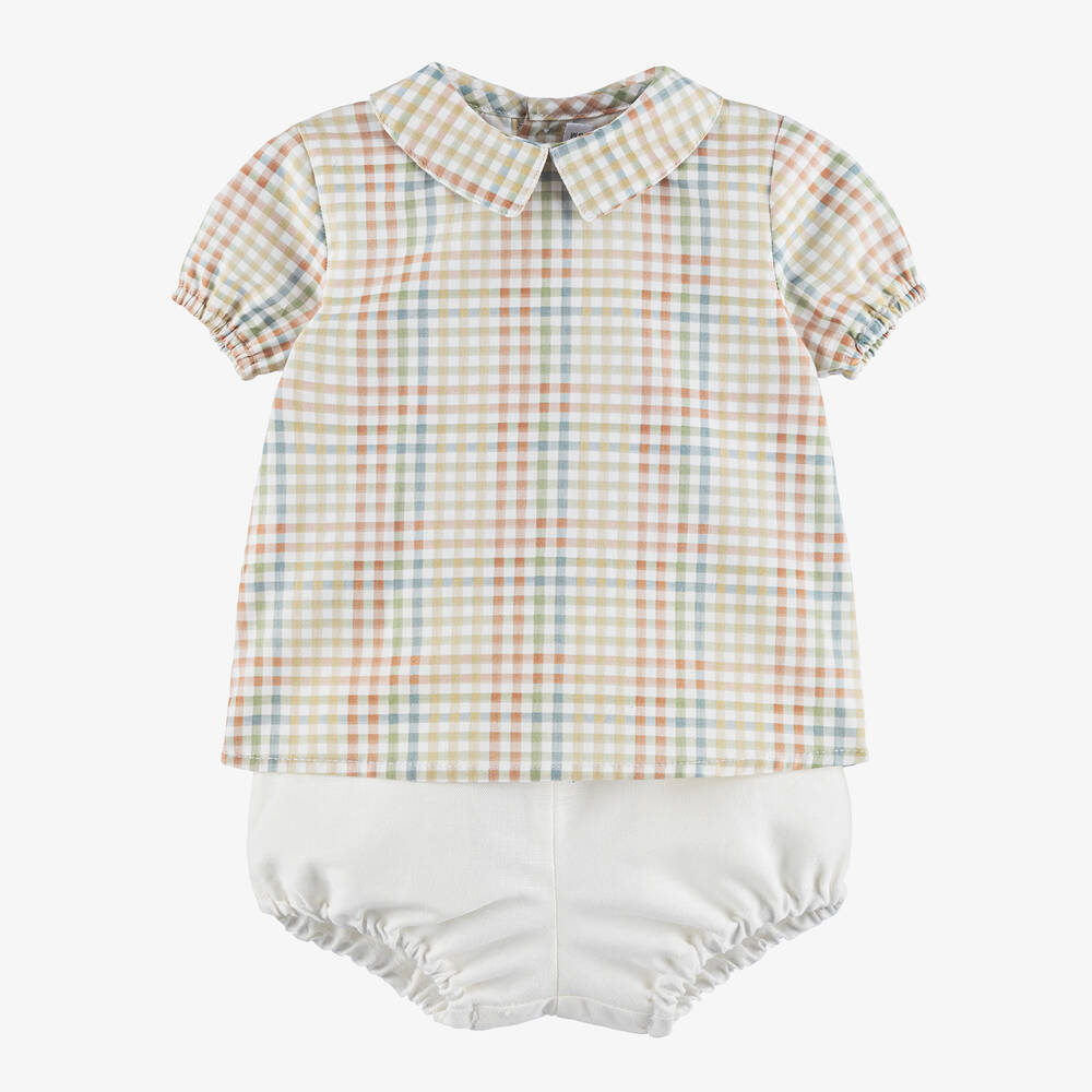 Paloma de la O - Baby Boys Check Shirt & Ivory Shorts Set | Childrensalon